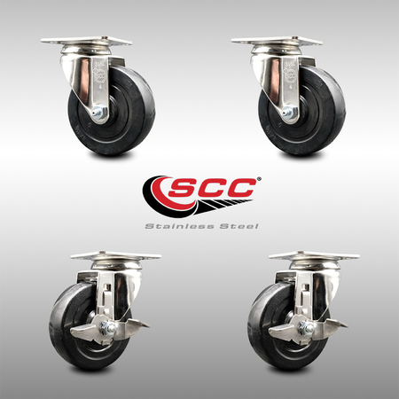 Service Caster 4 Inch 316SS Hard Rubber Wheel Swivel Top Plate Caster Brakes SCC, 2PK SCC-SS31620S414-HRS-2-TLB-2